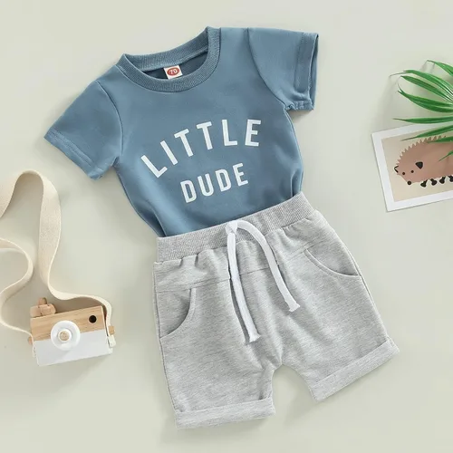 Miniatura 3 de Conjunto de pantalones cortos con estampado de letras, ropa de verano para bebés y niños pequeños, 0, 6, 12, 18, 24 meses