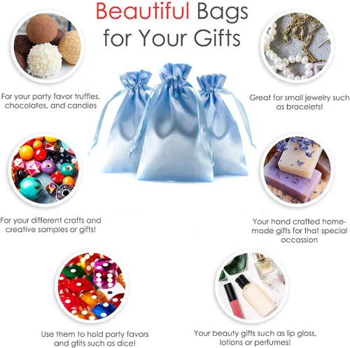 Miniatura 2 de Bolsas con cordón de satén azul bebé para regalo y recuerdo de boda, 5 x 8 pulgadas, 50 por paquete
