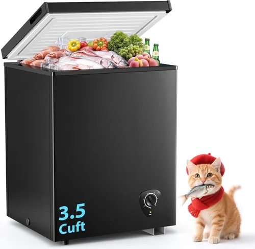 Congelador vertical de 4.2 pies cúbicos LifePlus, arcón congelador pequeño con 7 configuraciones de temperatura, canasta removible y ruedas de