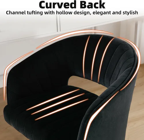 Miniatura 8 de Sillas de escritorio para oficina en casa Westice, silla rodante moderna de terciopelo, silla de tocador giratoria con base dorada y altura Negro