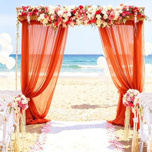 Miniatura 27 de DUOBAO Cortina de gasa naranja transparente de 10 pies, 2 paneles de 29 x 120 pulgadas, cortinas de tela de gasa para ceremonia de boda, cortinas