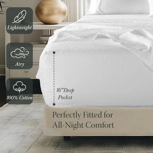 Miniatura 3 de Threadmill Sábanas de algodón egipcio para cama de tamaño King Juego de sábanas de 100% algodón egipcio certificado Sábanas de ajuste cómodo