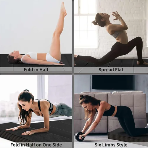 Miniatura 7 de Foldable Large Yoga Mat: Extra 6mm & 8mm Thick Workout Mat for Home Gym and Travel - Anti-Slip Folding Exercise Mat for Yoga, Pilates, and More Negro