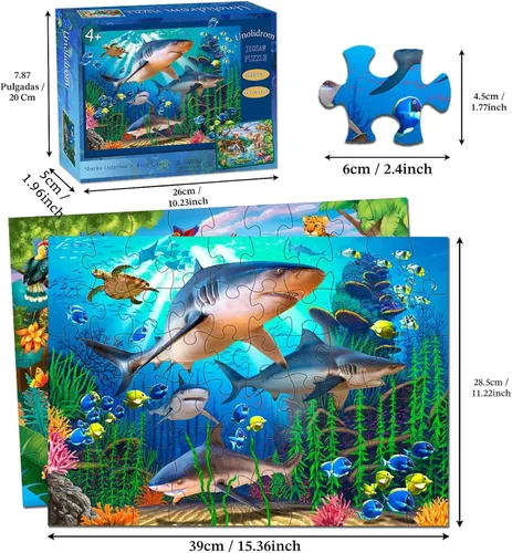 Miniatura 6 de Rompecabezas para niños de 4 a 8 años – 2 x 60 piezas rompecabezas para niños de 3 a 5 6 a 8 años – Juguete para aprender animales del océano