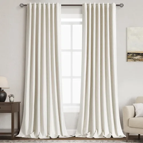 Miniatura 22 de Cortinas de lino 100% opacas para dormitorio, 102 pulgadas de largo, con pestaña trasera, bolsillo para barra, paneles acústicos con aislamiento