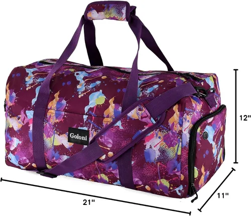 Miniatura 7 de Goloni Bonita bolsa de lona para mujer, bolsa de gimnasio con compartimento para zapatos, bolsa de lona ligera de viaje de fin de semana, bolsa