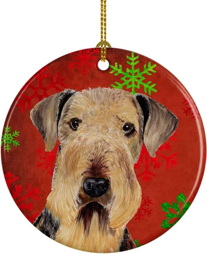 Miniatura 36 de Caroline's Treasures Bulldog English - Copos de nieve rojos y verdes, adorno de cerámica de Navidad, decoración colgante para el hogar, Navidad