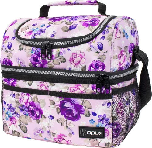 Miniatura 10 de OPUX Lonchera para mujeres, bolsa de almuerzo grande aislada para adultos, trabajo, doble cubierta, lonchera para preparar comidas, compartimento