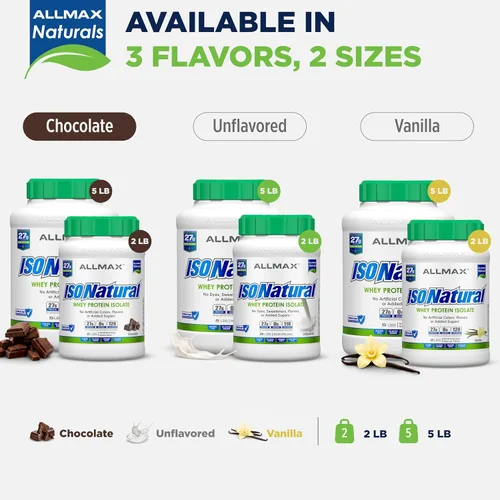 Miniatura 8 de ALLMAX ISONATURAL - Polvo aislado de proteína de suero de leche, 0.95 oz de proteína por cucharada, sin azúcar, cero grasa, 99% sin lactosa, sin