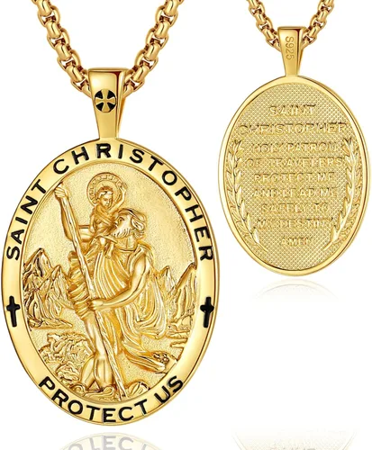 Miniatura 10 de EUDORA Collar de plata de ley 925, San Cristóbal y San Benito, San Miguel, Virgen María, San Judas Tadeo, Cruz de Buen Pastor y Arcángel, Medalla