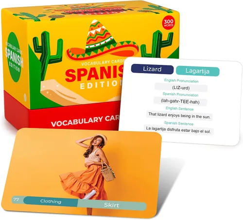 Tarjetas didácticas de vocabulario en español – 300 palabras y frases para principiantes y adultos – Aprender español con guía de pronunciación –