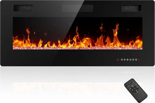 Electactic Chimenea eléctrica de 42 pulgadas, chimenea eléctrica empotrada y montada en la pared con control remoto, calentador de chimenea,