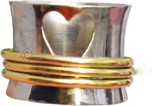 Miniatura 3 de Heart Spinner Rings For Women, Statement Spinner Ring, Handmade Silver Ring, Mediation Spinner Ring, Wide Band Rings, 925 Silver Ring, Fidget