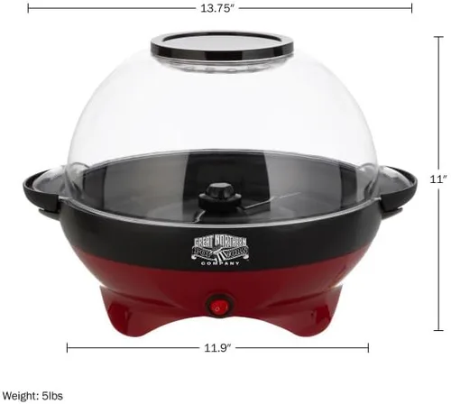 Miniatura 2 de Máquina eléctrica de palomitas de maíz de 800 W, capacidad de 6 cuartos de galón, agitador integrado y cuenco para servir (rojo)