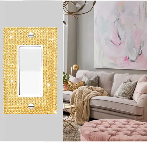 Miniatura 5 de Cubierta de interruptor de luz con diamantes de imitación dorados brillantes, placas decorativas para interruptores y cubiertas de salida