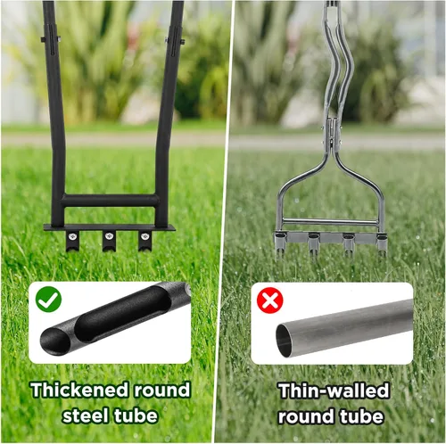 Miniatura 6 de Herramienta aireadora manual para césped con 3 dientes huecos reemplazables, mango antideslizante en forma de U y pedal para aireación de jardín