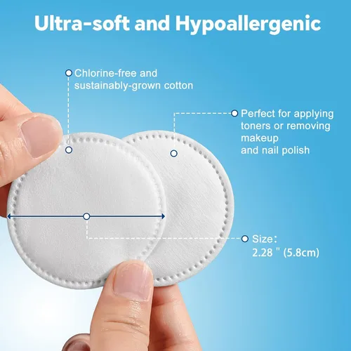 Miniatura 2 de Rondas de algodón para limpieza facial y eliminación de esmalte de uñas (300 unidades) – 100 unidades, paquete de 3, 100% algodón puro, almohadillas