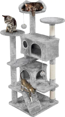 Miniatura 16 de Topeakmart Árbol para gatos de 54 pulgadas, torre para gatos con postes rascadores y percha para condominios grandes, muebles de casa con soporte