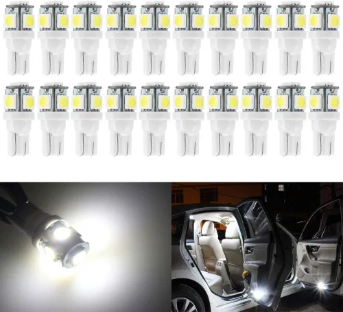 Miniatura 10 de Paquete de 12 focos LED ámbar de repuesto, stock # 194 T10 168 2825 W5W 175 158, foco LED 5050 5 SMD, luz de 12 voltios para interior de automóvil