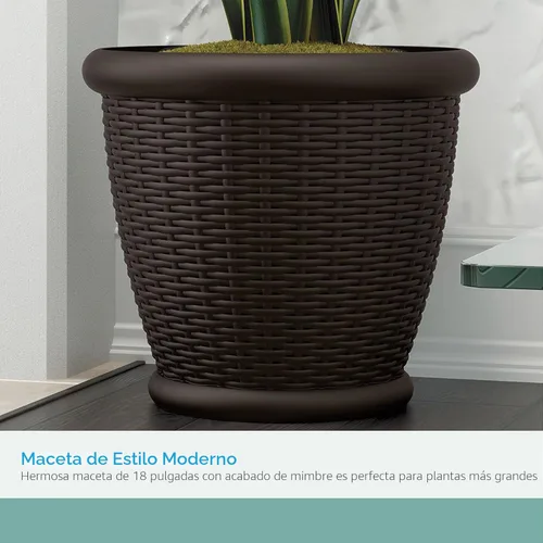 Miniatura 3 de Suncast. Maceta de mimbre con agujeros de drenaje perforables, maceta decorativa para interior/exterior, 18 pulgadas, Java