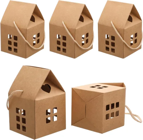 Cajas de regalo en forma de casa, 10 bolsas de mano para dulces y galletas, papel kraft ecológico, perfecto para fiestas de vacaciones, bodas y