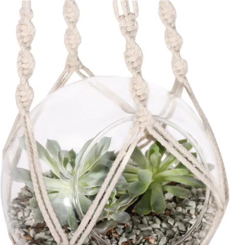 Miniatura 3 de Colgador de macramé para colgar plantas, cuerda de algodón, 4 patas para decoración de interiores y exteriores, juego de 2 (34 pulgadas)