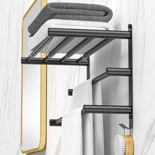 Miniatura 11 de CAXIMSY Toallero ajustable para montaje en pared de baño, 17 a 30.7 pulgadas, toallero adhesivo de acero inoxidable para baño, cocina, doble