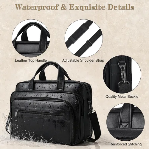 Miniatura 6 de Bolso de Mensajero de Cuero Shrrie para Hombres y Mujeres de 17 Pulgadas, Bolso para Laptop de Gran Capacidad Resistente al Agua, Bolso de Hombro