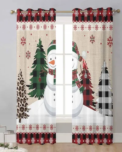 Miniatura 9 de Cortinas traslúcidas de Navidad de 39 pulgadas de largo, juego de 2 paneles de cortinas para cocina, dormitorio, sala de estar, puerta, pasillo