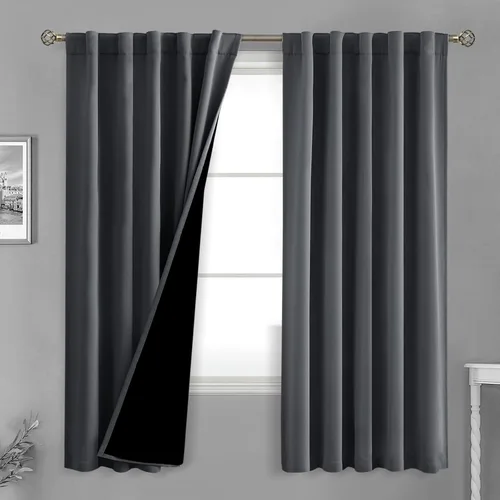 Miniatura 28 de BGment Cortinas 100% opacas beige de 63 pulgadas de largo con forro aislante térmico, bolsillo para varilla y lengüeta trasera de doble capa