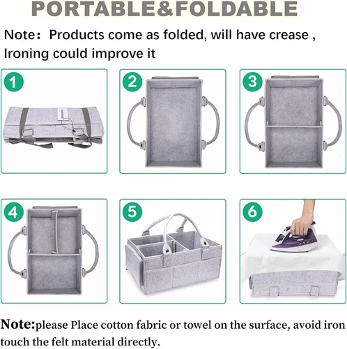 Miniatura 6 de XUANGUO Organizador de Pañales para Bebé con Asa - Cesta de Almacenamiento de Guardería Neutral por Género - Bolsa de Mano Portátil - Organizador