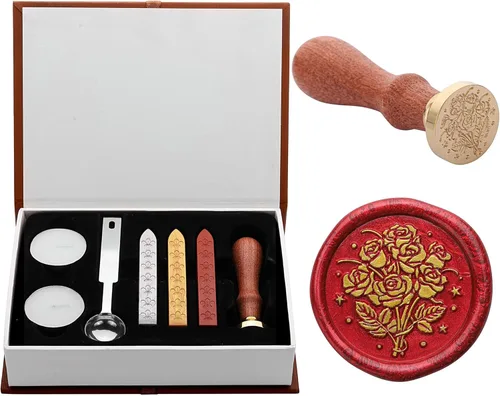 Miniatura 14 de Yoption Kit de sellos de cera, sello de corazón con varillas de cera de sellado doradas, rojas y plateadas, juego de caja de regalo
