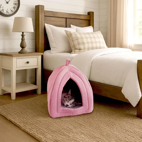 Miniatura 7 de Cat House - Indoor Cat Bed with Removable Foam Cushion - Pet Tent for Kittens, Rabbits, Guinea Pigs, and Other Small Animals by PETMAKER Rosa