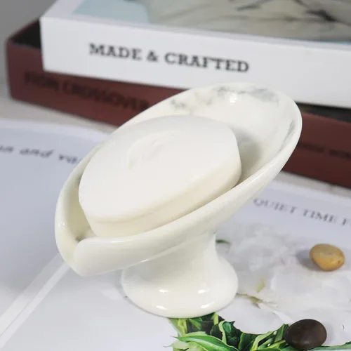 Miniatura 4 de Jabonera autodrenante de cerámica de mármol blanco, soporte de soporte para jabonera, jabonera, jabonera, jabonera, para baño, ducha, mostrador