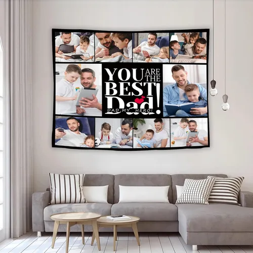 Miniatura 10 de Tiirreez Regalos para el día del padre, tapiz personalizado con texto fotográfico, regalos para papá de hija, hijo, esposa, tapiz personalizado