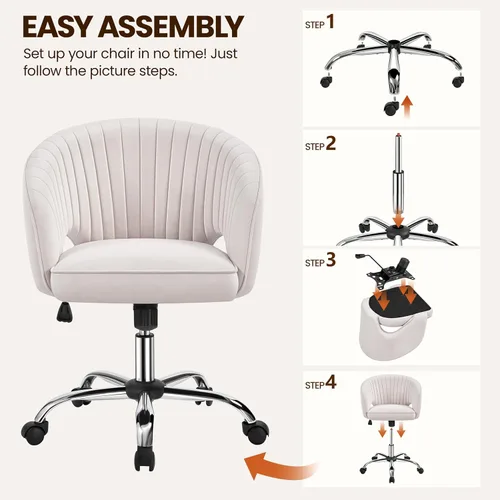 Miniatura 9 de Yaheetech Bonita Silla de Escritorio de Terciopelo Silla de Tocador con Ruedas Oficina en Casa Tapizada Sillón Giratorio Moderno con Respaldo