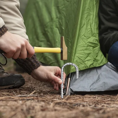 Miniatura 5 de Paquete de 12 estacas de barras de refuerzo de 12 pulgadas resistentes con gancho en J, anclajes de tierra de acero inoxidable para tiendas