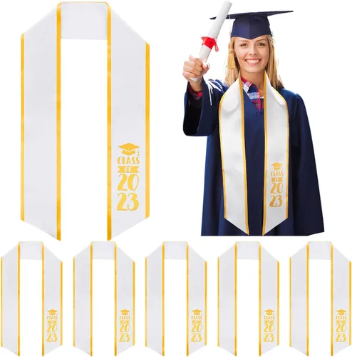 6 piezas unisex 2023 - Estola de graduación negra para adultos, banda de graduación de 60 pulgadas de largo para hombres, mujeres, escuela,