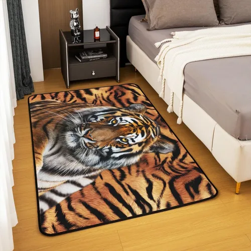 Miniatura 4 de Alfombra abstracta de tigre, 3 x 5 pies, color marrón y negro, alfombra con estampado de rayas de animales salvajes, para adolescentes y adultos