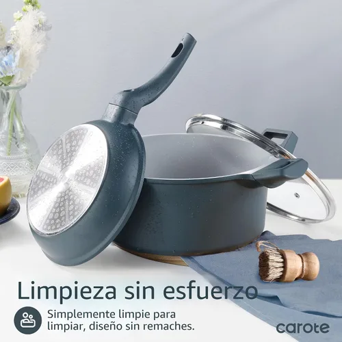 Miniatura 5 de CAROTE Juego de 14 piezas de utensilios de cocina de cerámica, juego de ollas y sartenes antiadherentes con revestimiento cerámico, juegos de cocina