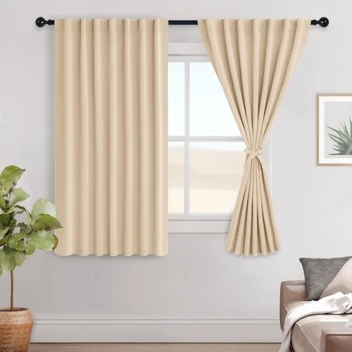 Miniatura 53 de Hiasan Cortinas opacas negras para dormitorio, cortinas opacas cortas de 45 pulgadas de largo, con aislamiento térmico, bolsillo para barra