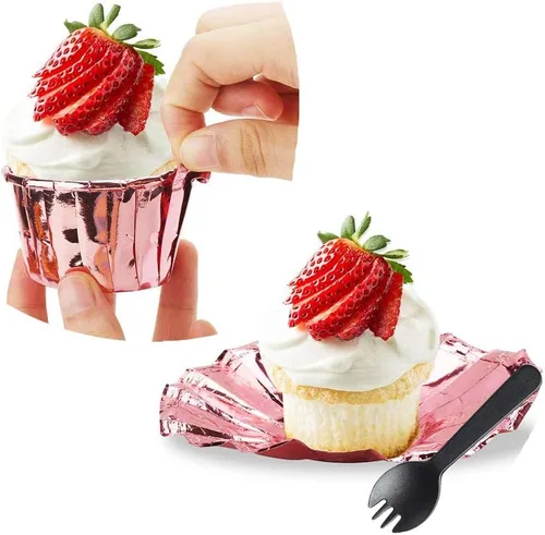 Miniatura 5 de Free-Air - Moldes para cupcakes con tapas de cúpula, paquete de 100 unidades, mini moldes de aluminio para hornear magdalenas, moldes desechables