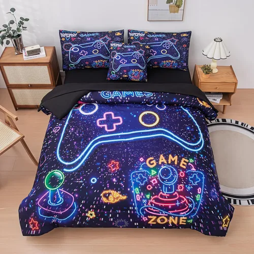Miniatura 5 de MWMWMW Juego de edredón gaming de 5 piezas para niños, juegos de ropa de cama twin para niños, juego de edredón tamaño twin para niños con 1