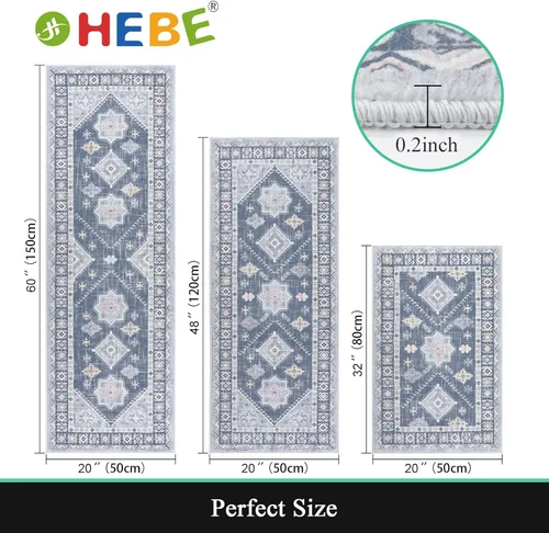 Miniatura 2 de HEBE - Juego de alfombras de cocina bohemias de 3 piezas con corredor, alfombras de cocina antideslizantes y tapetes lavables para piso de cocina