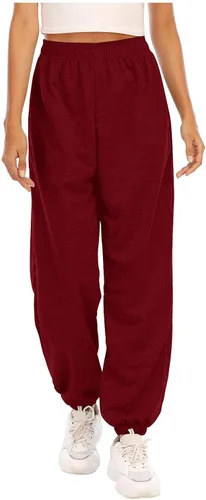 Lastesso Pantalones deportivos de cintura alta para mujer, pantalones deportivos holgados con cintura elástica, pantalones de entrenamiento con