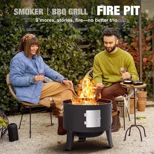 Miniatura 5 de Ahumador de carbón de 16", Parrilla de barbacoa vertical resistente 3 en 1, Fogata al aire libre con área de cocción de 402 pulgadas cuadradas