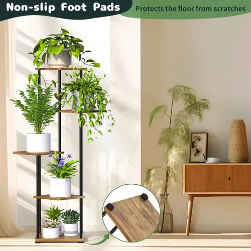 Miniatura 5 de Soporte para plantas de interior, 5 niveles altos para plantas, estante para plantas interiores, estante de exhibición de esquina, soporte