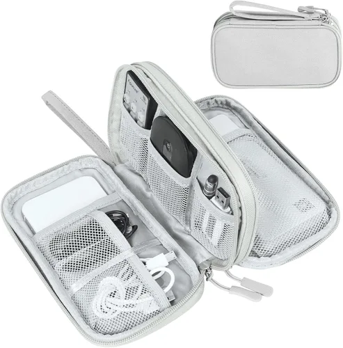 Miniatura 13 de FYY Organizador electrónico, organizador de cables de viaje, bolsa de transporte para accesorios electrónicos, portátil, impermeable, doble capa