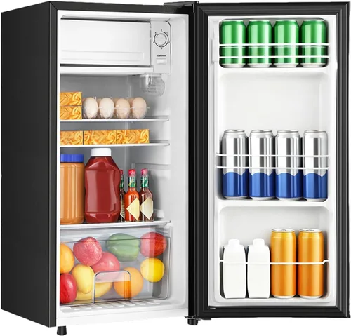 HAILANG - Refrigerador mini de 3.1 pies cúbicos con congelador, refrigerador mini de una puerta, temperatura ajustable en 5 configuraciones, Negro