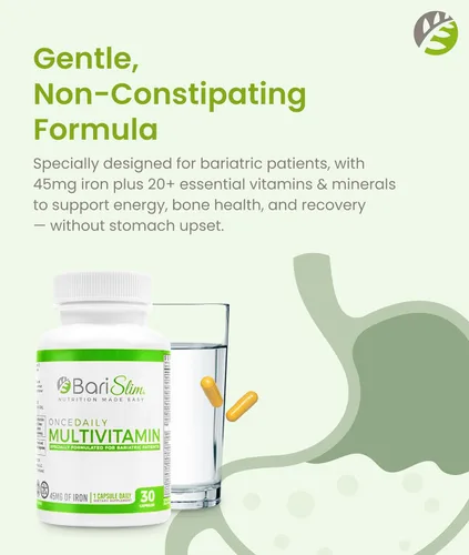 Miniatura 4 de BariSlim Cápsula multivitamínica bariátrica Once Daily - 45 mg de hierro - Vitamina bariátrica y suplemento para cirugía post bariátrica incluyendo